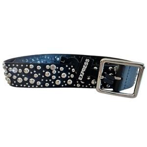 Express Studded Black Faux Leather Belt - Size Large - 45"
